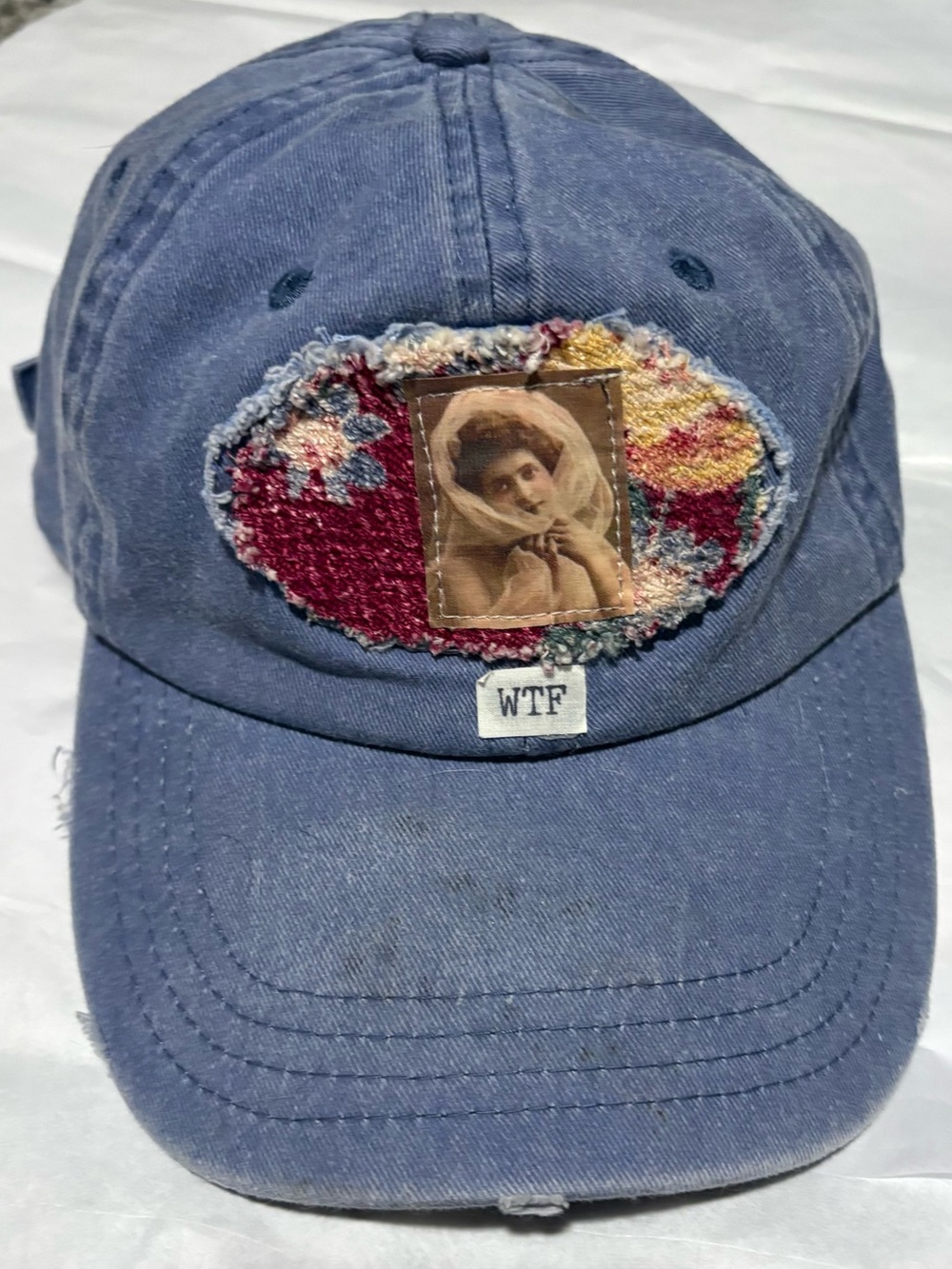 Blue Vintage-Style Embroidered Cap with Patch